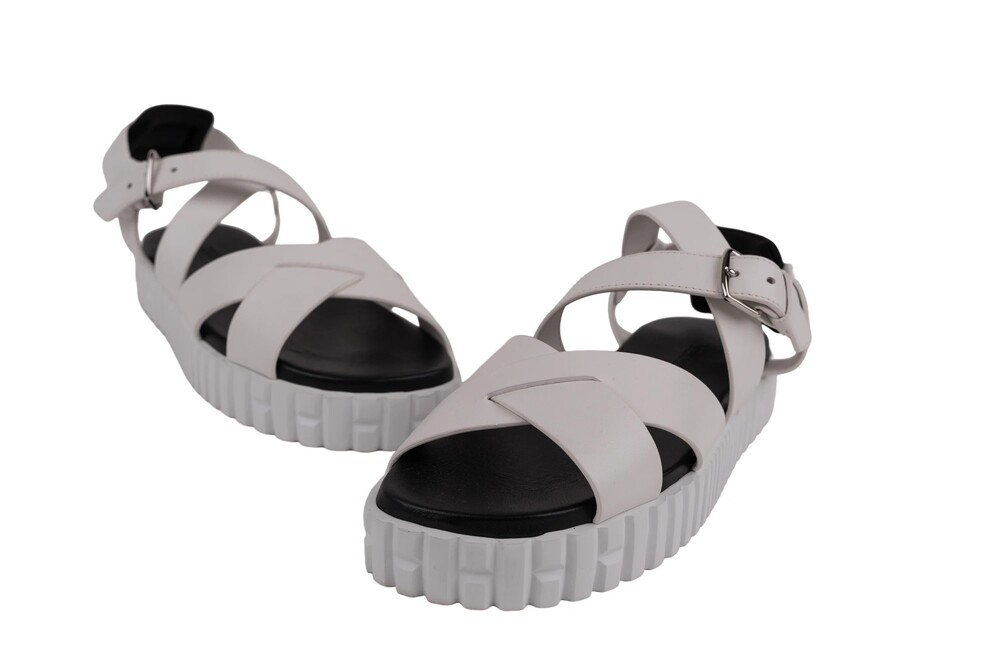 Hermès White Electric Crossover Strap Sandals Calfskin Leather Silver Hardware S